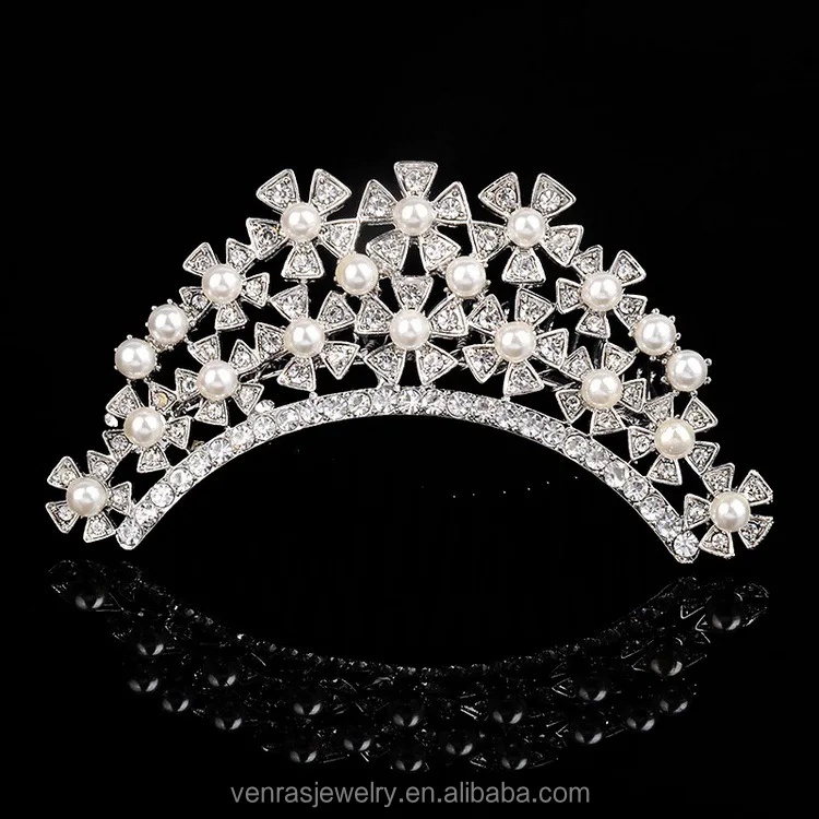 Vintage Faux Pearl Hair Combs Tiara Crystal Bridal Wedding Hair