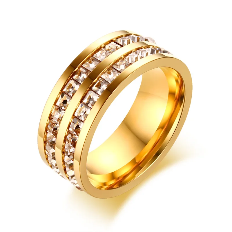

Unique men's double row square diamond ring in stainless steel jewelry