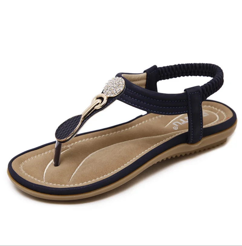 Large Size 2018 New European And American Fashion Sandals Flower Rhinestone Flat Shoes High 