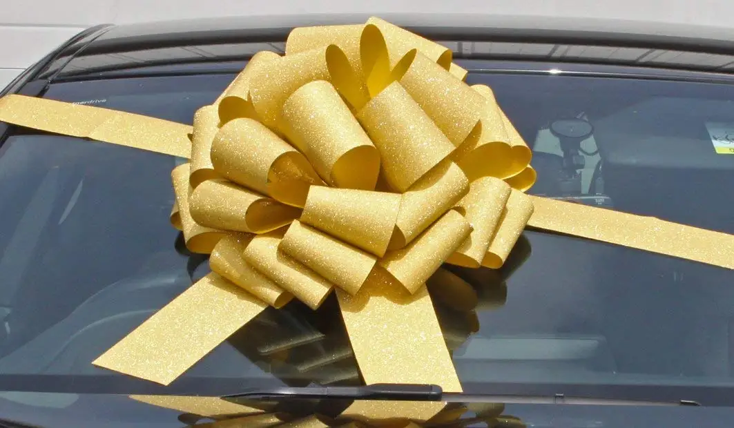 MEGA GIANT CAR BOW (16 inch) + 6 METRES of RIBBON for Cars, Bikes, Big Birthday & Christmas Gifts - GLITTER GOLD