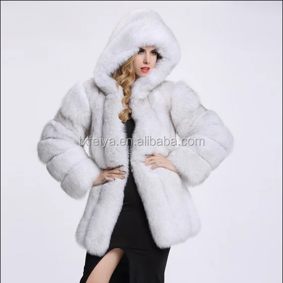 long black fur coat with hood