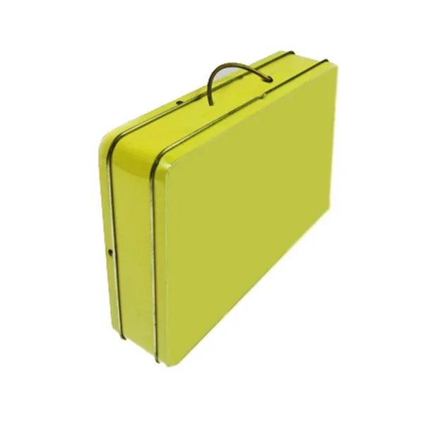 High Quality Small Metal Hinged Lid Packaging rectangle tin box with handle