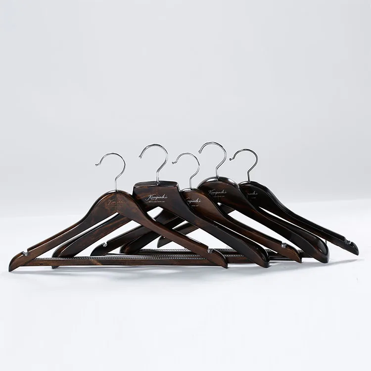 

Durable black wooden suit hangers with customized hotel logo, Natural, customized color