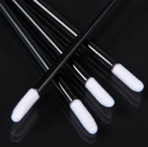 

50pcs Disposable Applicator nylon wool Lip Gloss Cotton Brush beauty Cosmetics Tools, Black grip+white head