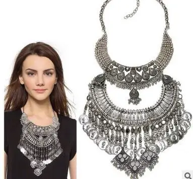 

Exaggerated Handmade Steam Punk Maxi Statement Necklace Top Quality Crystal Long Bib Pendant Silver Plated Necklace