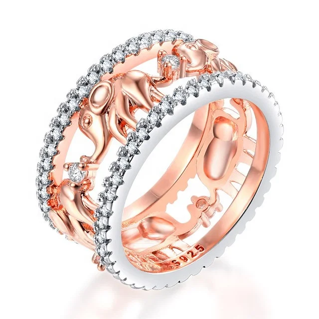 

Elephant Rings for Women Cubic Zirconia Rose Gold Color Engagement Ring Female Wedding Jewelry Valentines Day
