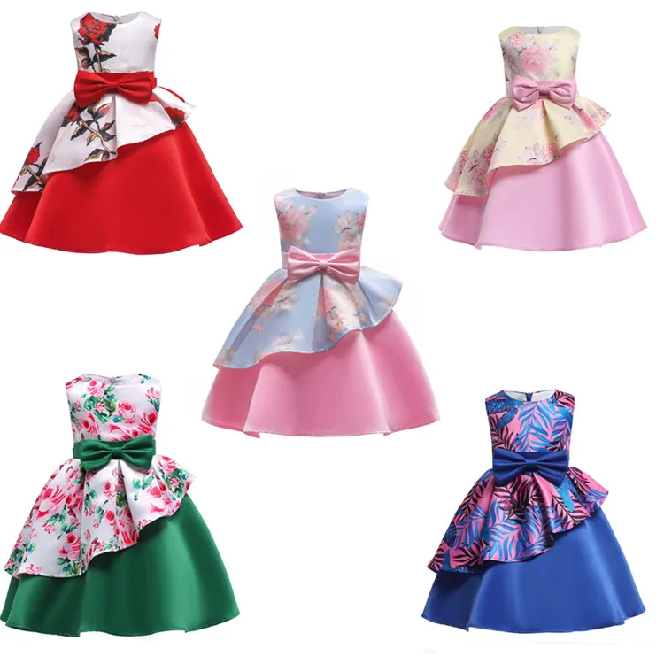 

Flower Baby Girl Christmas Costume Outfit Pageant Kids Party Flower printed Wedding Dresses 2-9 Years