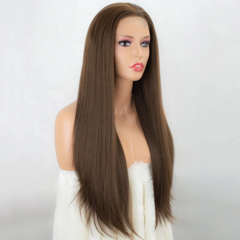 

Ali Bliss Wig Half Hand Tied Brown with Highlights Long Straight Middle Part Lace Front Wigs Synthetic Hair for Black Women