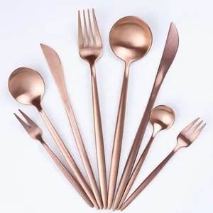 Image of Matte Stainless Steel Pvd Coating Wedding Rose Gold Cutlery Set