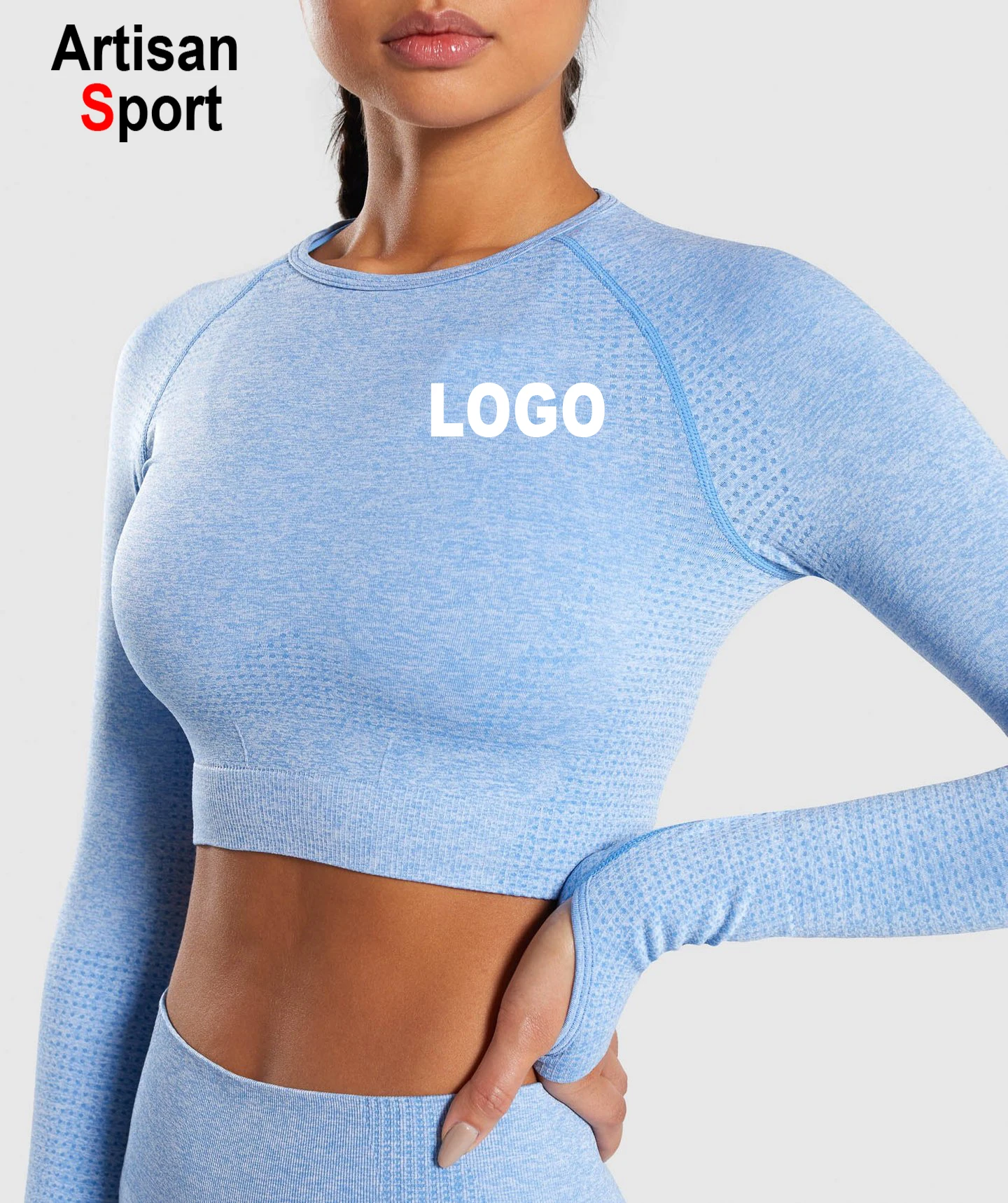 Women Seamless Sport Yoga Crop Top Long Sleeve Gym Workout Fitness T-Shirts Tops