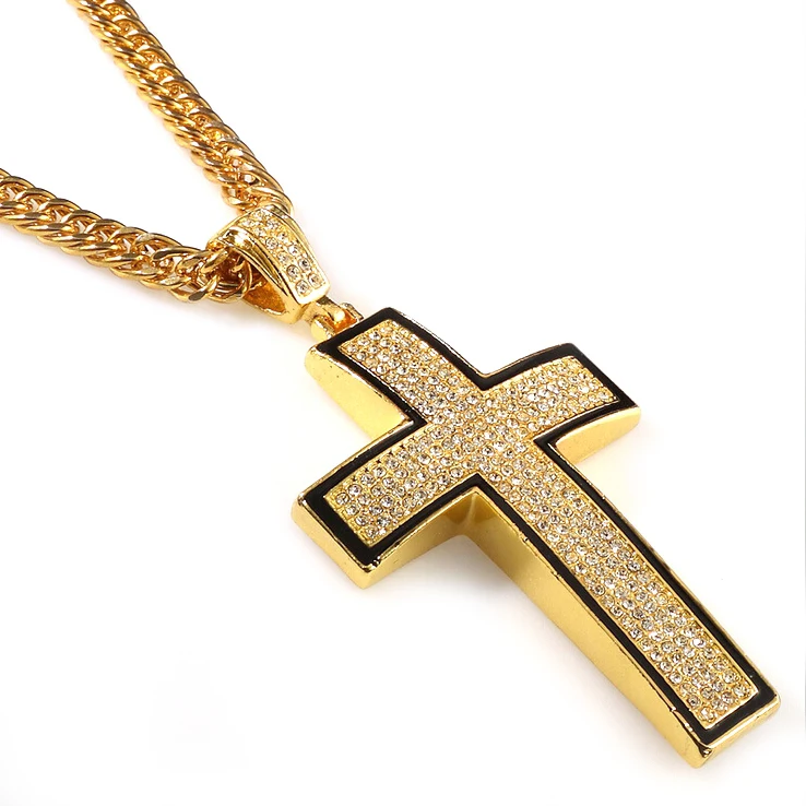 

Men's Large HipHop Micro Paved Cross Pendant Necklace, N/a