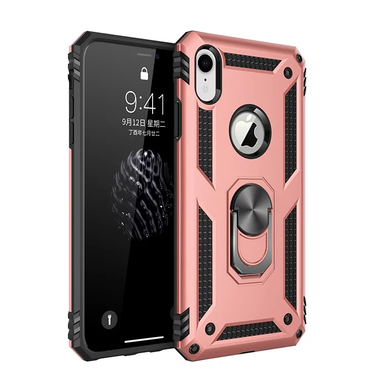 

2019 Hot Selling Products Soft Tpu Hard Pc Dual Layer Thin Ring Kickstand Cell Phone Case Shockproof For Iphone Xr, Multiple color as picture