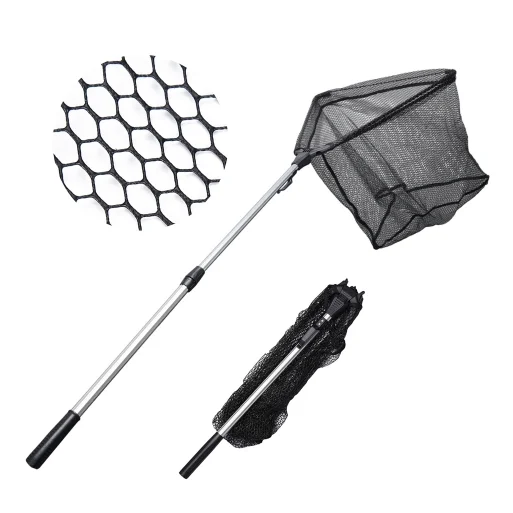 

High quality fly carp fishing rubber PVCFishing landing net with Aluminum Telescopic Pole, Picture