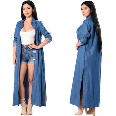 

2018 new spring autumn cowgirl long windbreaker jacket coat fashion long-sleeved denim jackets women cardigan denim cloak Female, N/a