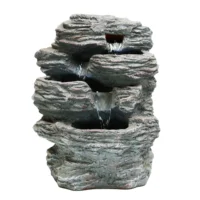 

Small Rock LED Tiers Decorative Resin Mini Indoor Outdoor Artificial Waterfall Tabletop Water Fountain