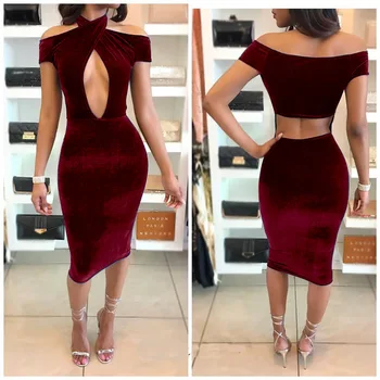 burgundy bandage dresses