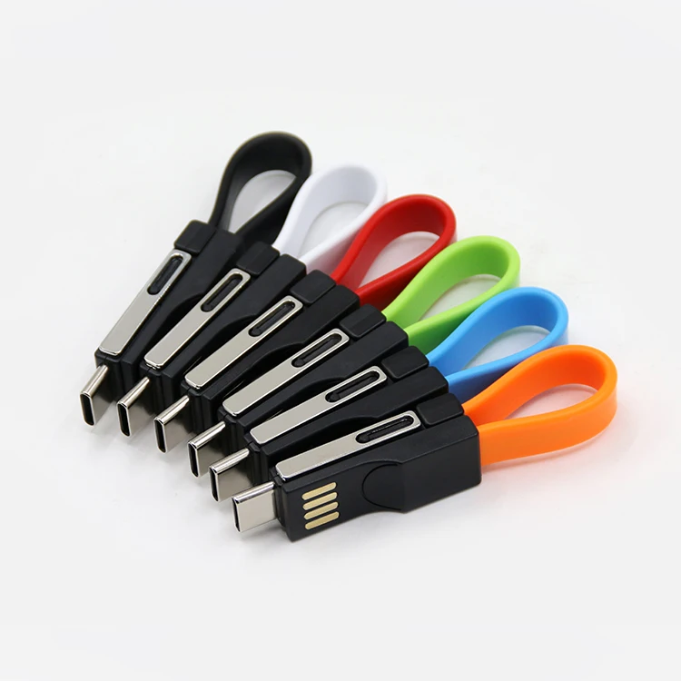 Logo Custom 3 In 1 Keychain Usb Cable For Iphone + Micro Usb + Type C