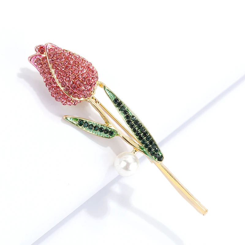 

Pink Crystal Tulip Flower Brooch for Women Enamel Pins Costume Dress Fashion Brooch Jewelry Badges on Backpack Decoration