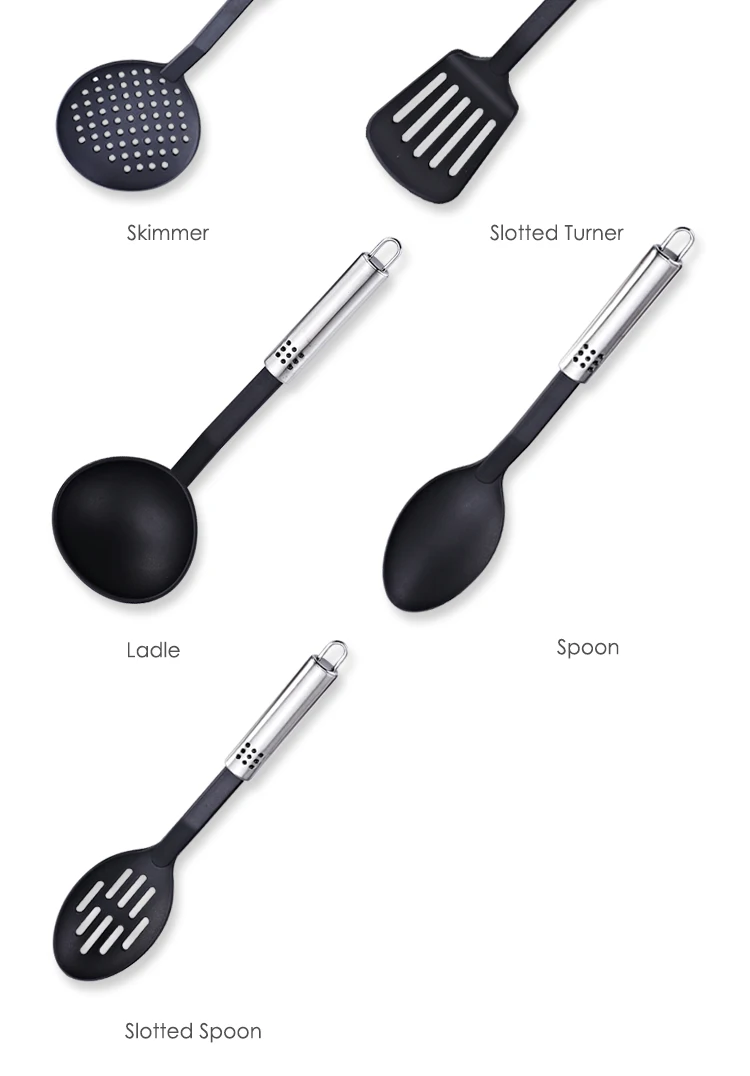 Silicone Cooking Spoon Kitchen Utensil Set Black IELECMG Cooking Utensils Dishwasher Safe 500℉ Heat Resistant Large Spatulas Turner Spoons Soup Ladle Skimmer Kitchen Tools for Nonstick Cookware 