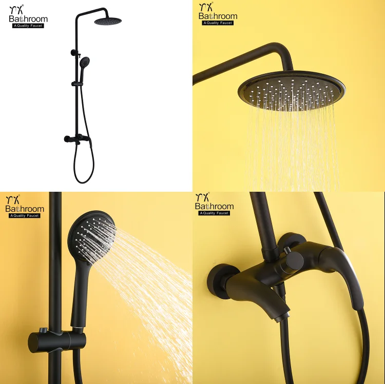 Kaiping faucet Bathroom sanitary ware exposed matte black 100% brass body shower set bathroom taps faucet