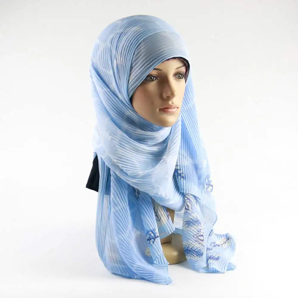 花卉印花薄纱无限围巾定制打印脖子围巾美丽优雅雪纺头巾穆斯林头巾