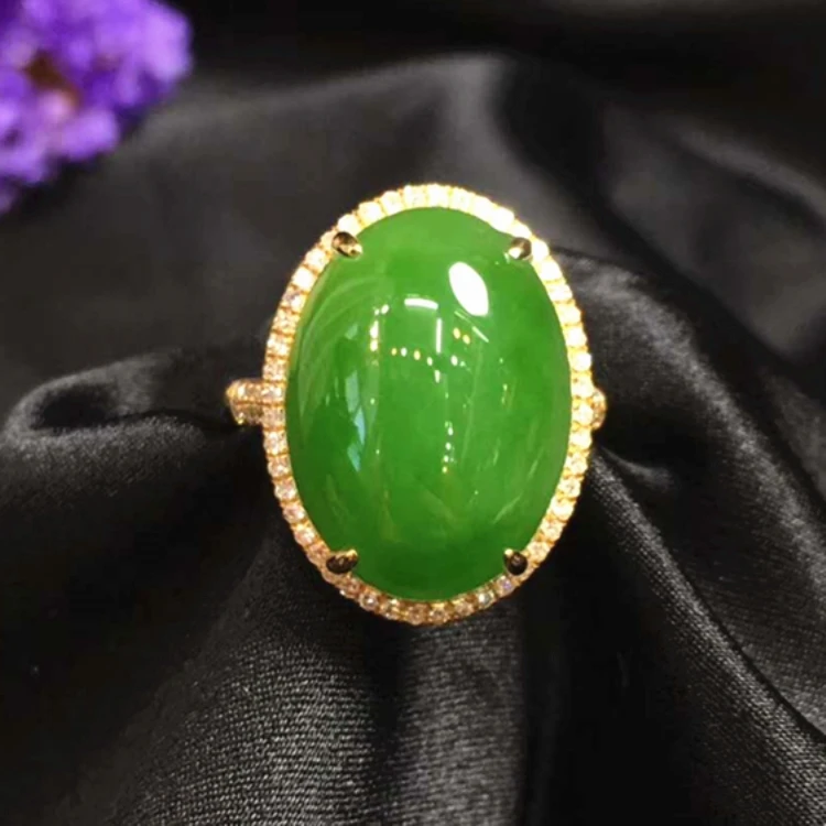 

18k gold South Africa real diamond natural hetian jade ring for women top quality gemstone jewelry, Green