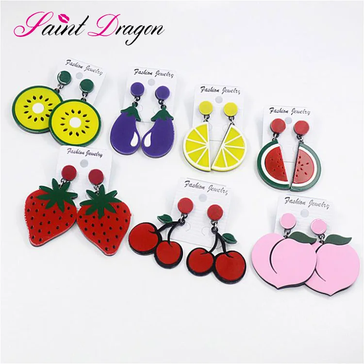 

Acrylic fruit earring Watermelon lemon strawberry summer personality sweet fruit stud earring wholesale fruit stud earring