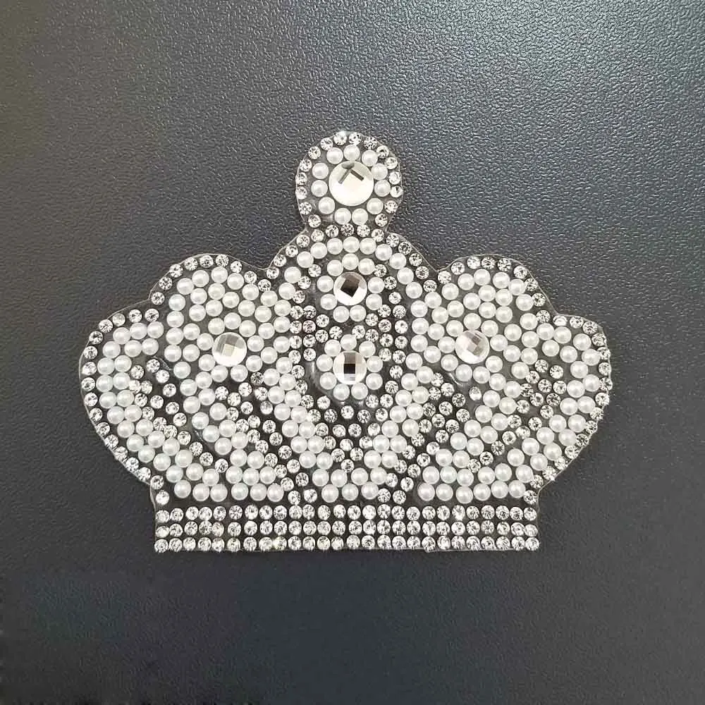 

LOCACRYSTAL Brand Hat Accessories Patch High Quality Motif Rhinestone Crown Applique