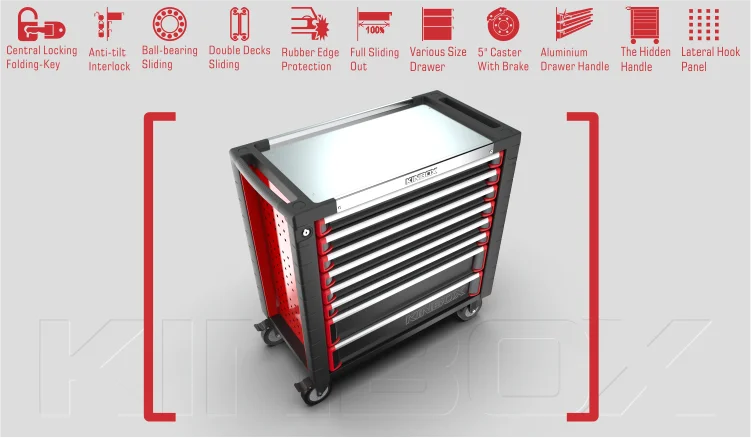 8 Drawers Stainless Steel Worktop Wider Heavy Duty Roller Cabinets