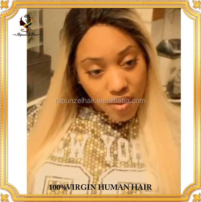 

Two Tone 1B 613 Silky Straight Ombre Blonde Color Virgin Brazilian Human Hair Long Blonde Transparent Lace Front Wig In Stock