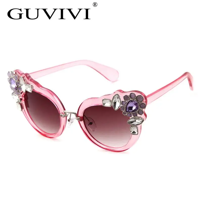 

GUVIVI Style eyes sunglasses oversize flower rhinestones Sunglasses for women Cateye sunglasses, Gray;brown;pink;yellow