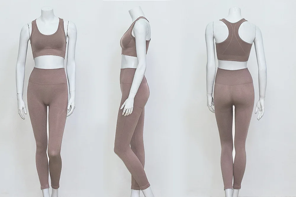 Wholesale 2 pieces yoga wear sport clothing set solid fitness seamless women yoga sets