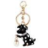 A Smart Dog Hold A Pearl Crystal Rhinestone Keychain Sparkling Keyring Charming Womens Bag Mobile Phone Car Pendant (DEC04-4)
