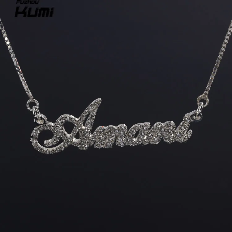 

Silver Necklace Name Charm Diamonds Girls Necklace, Rose gold/gold/silver/white