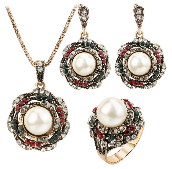 

Eco-Life Handmade Rhinestone Boho Fashion Wedding Bridal Statement Ivory Pearl Jewelry Set