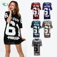 

YIZHIQIU Long Digital Print Loose T Shirt Sequin Woman Dress