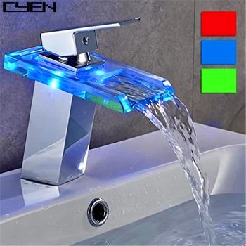 Single Hole Led Light Gl Bathroom Waterfall Sink Faucets Basin Single Hole Led Light Gl Bathroom Waterfall Sink Faucets Basin Tap Br Ing