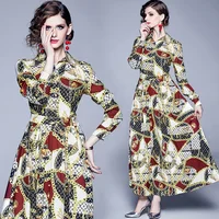 

2019 Women's summer Fashion Retro long sleeve casual dresses floral maxi dress