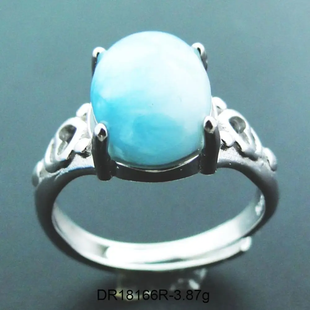 

Natural blue oval shaped larimar 925 sterling silver ring jewelry adjustable ring size