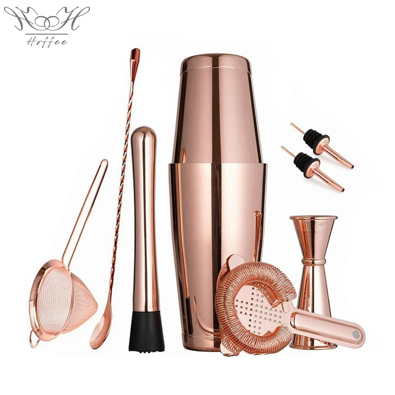 

8PCS Copper Plated Stainless Steel #304 Cocktail Kit Bar Set Cocktail Shaker Set For Bartender