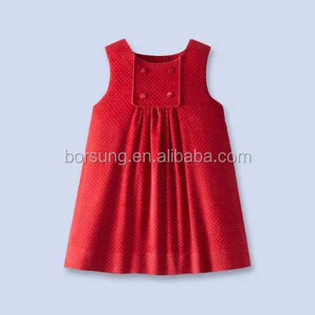 Red Corduroy Dot Dress For Kids Clothes 