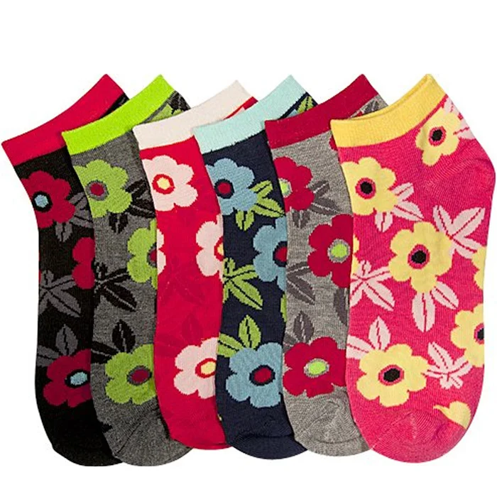 Custom Logo Flowers Pattern Crew Cotton Socks, Bamboo Fashion Womens Socks