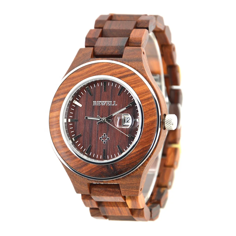 

Shenzhen Bewell wooden watch manufacturer accept orders logo custom wood watch from grobal brands