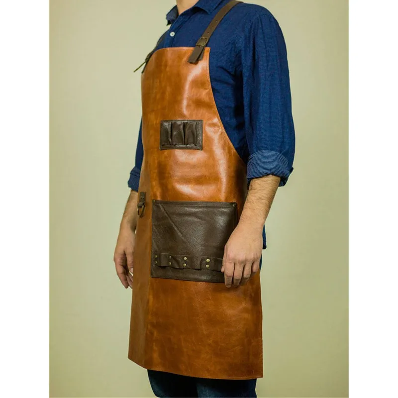 Wholesale Customized Leather Work Apron Genuine Leather Bartender Apron