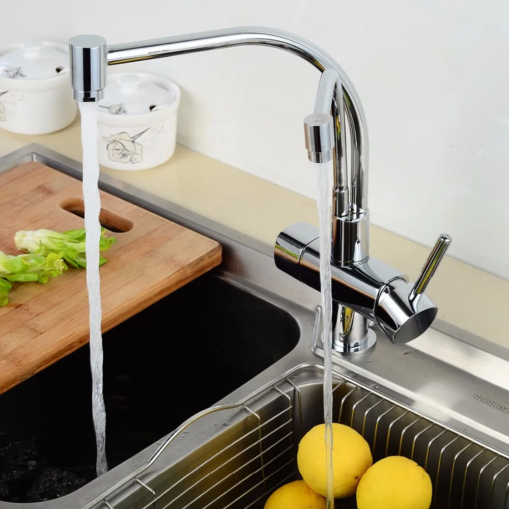 Fapully Double Headed Water Tap Faucet Kitchen 2-way Kitchen Sink Mixer ...