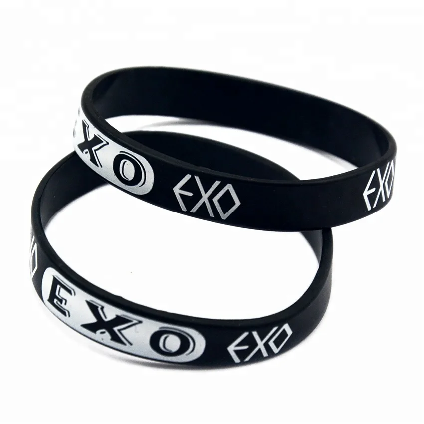 

50PCS Printed EXO Silicone Wristband for Music Fans, Black, white