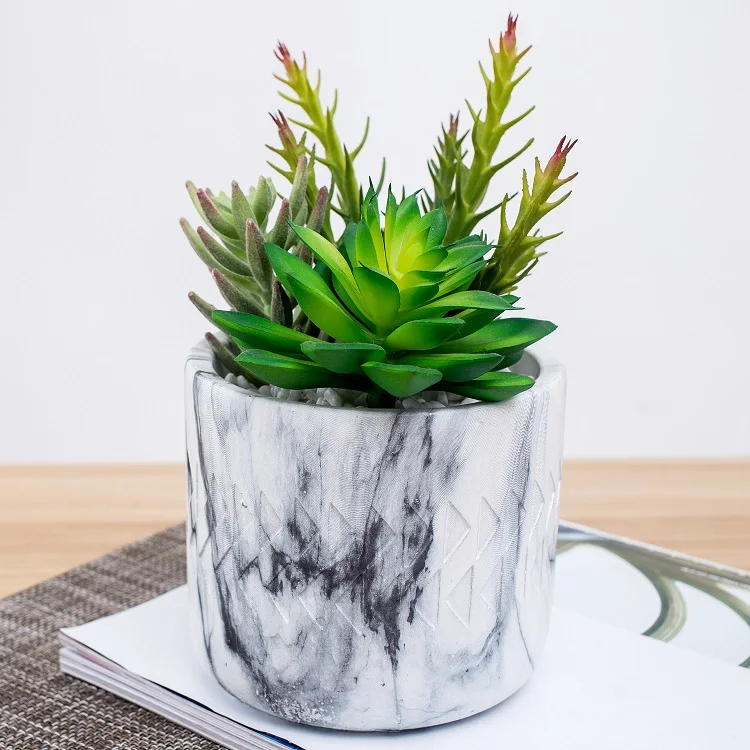 Decorative Fake Marble Potted Artificial Succulent Plant In Cement