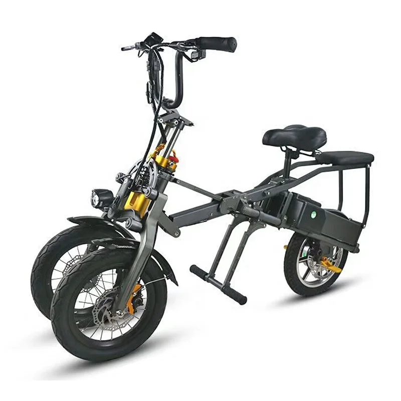 14 inch one button fast folding double battery fashion parent child Travel 3 wheels electric bicycle
