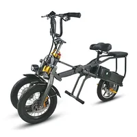 

14 inch one button fast folding double battery fashion parent child Travel 3 wheels electric bicycle