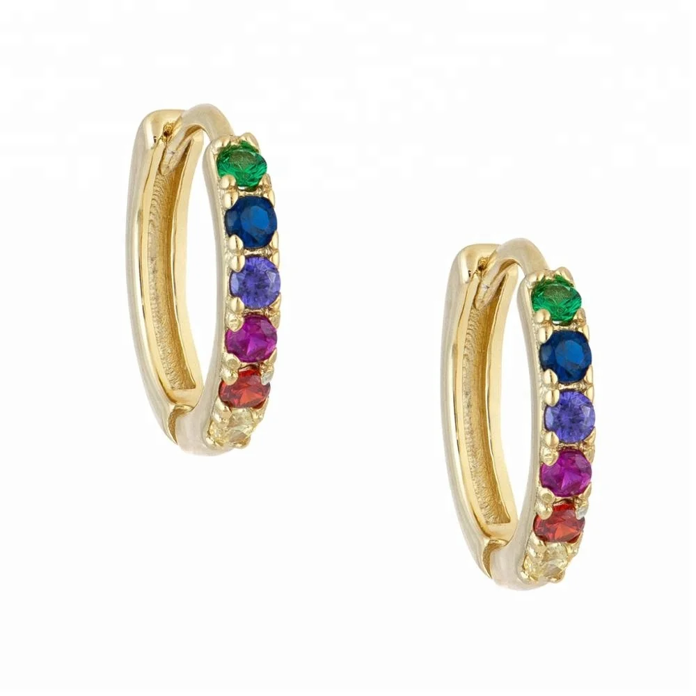 

925 silver dainty mini rainbow new design women gold hoop earring